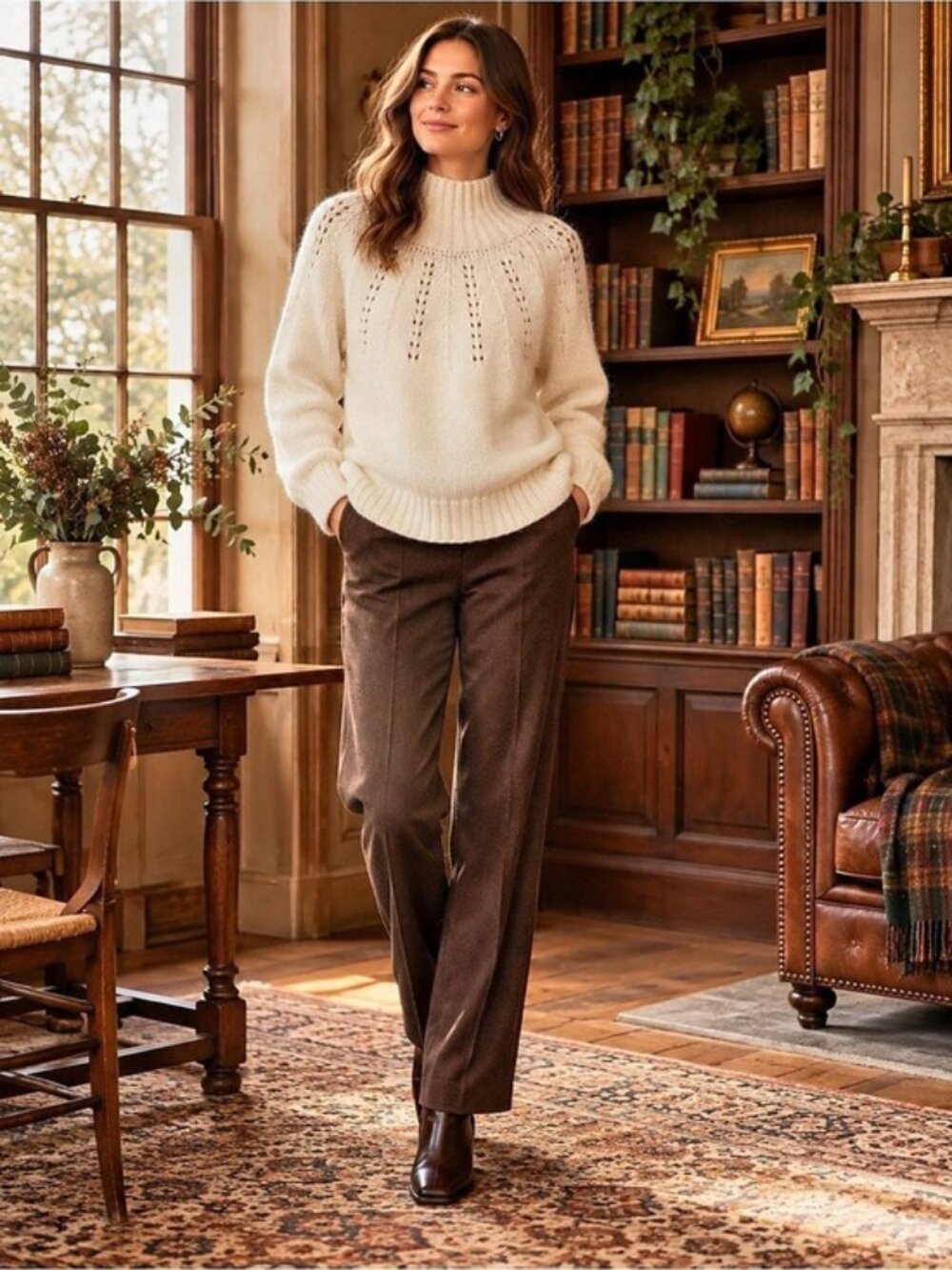Banana Republic Cream Merino Wool Cable Knit Turtleneck Sweater M Preppy Classic